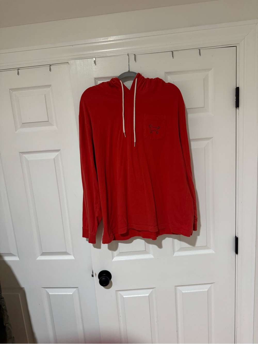 The Black Dog Red Hoodie with White Drawstrings